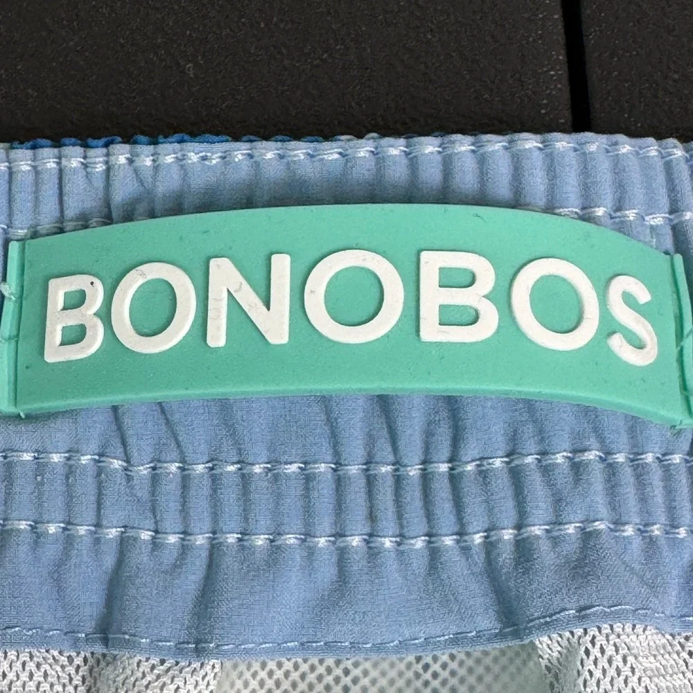 BONOBOS Mens Swim Trunks Blue Windsurf Print Elastic‎ Waist Drawstring Size L